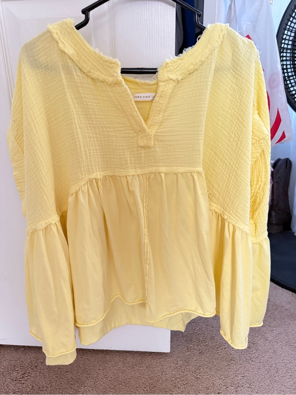 Yellow Peasant Blouse - Soft Textured Women's Top